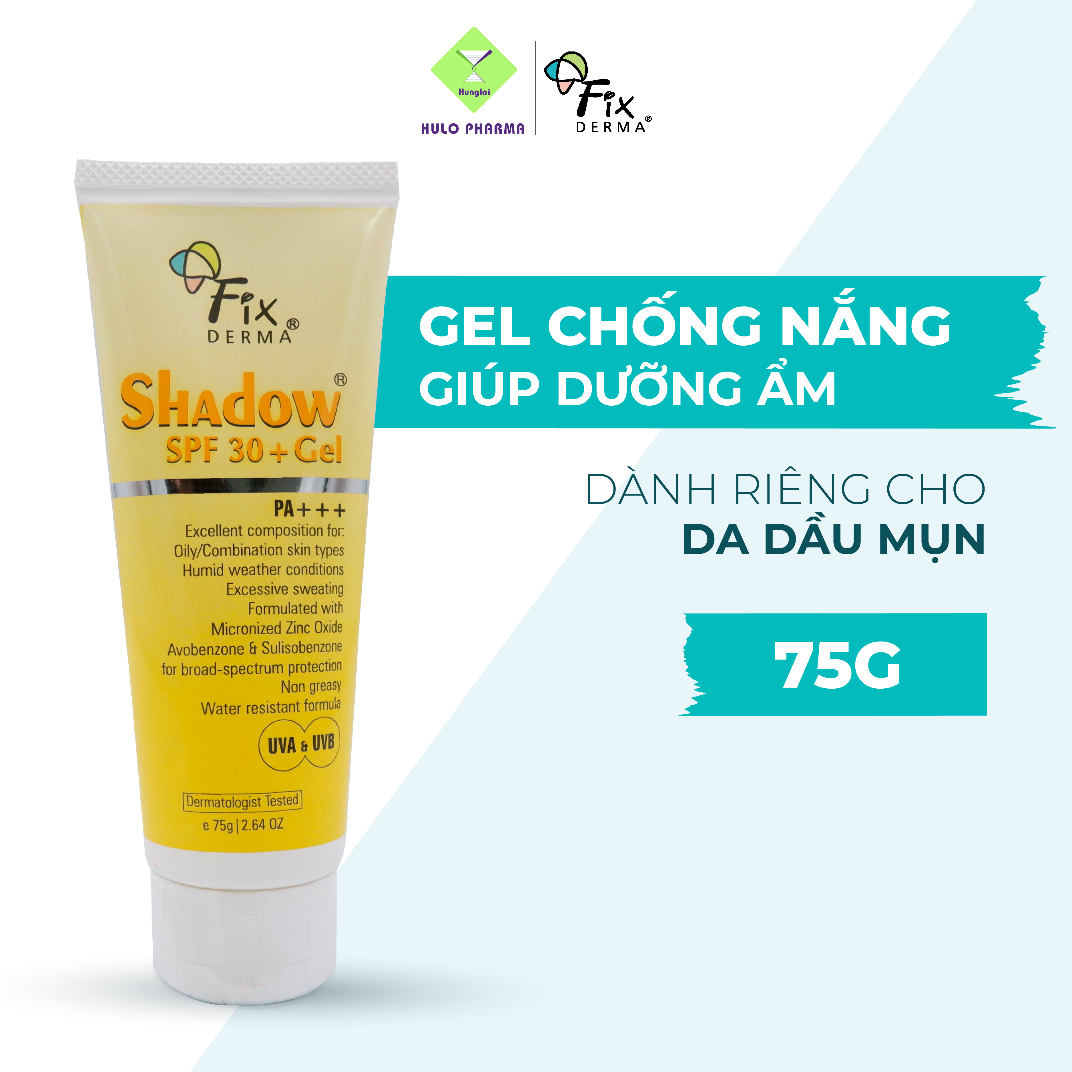 Kem Chống Nắng Dành Cho Da Dầu Mụn FIXDERMA Shadow SPF 30+ Gel Bảo Vệ Da Trước Tia UVA, UVB, Mỏng Nhẹ 75g Hùng Lợi