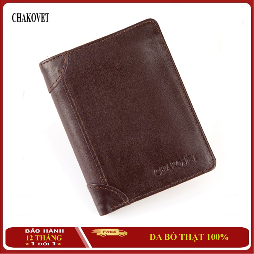 Ví nam da bò dáng đứng thời trang cao cấp Chakovet V.268, có nhiều ngăn đựng tiền và thẻ tiện dụng, đẹp và phong cách hiện đại