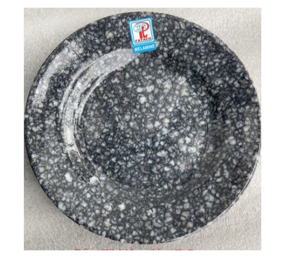 Bộ 10 dĩa tròn lót chén,đựng thức ăn nhựa Melamine vân đá đen Size 15.3 x 1.8 cm
