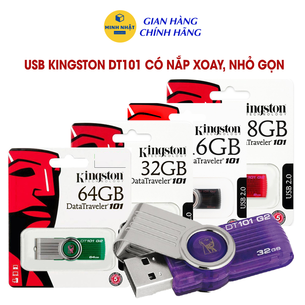 Usb kingston dt101 vỏ nhựa 64gb/32gb/16gb/8gb/4gb/2g - usb 2.0, chống nước, bảo hành 5 năm