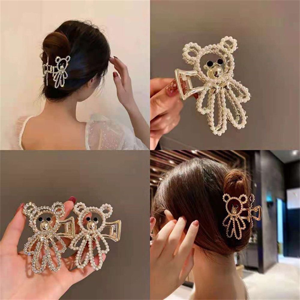 Kẹp tóc kim loại hình Gấu đính đá