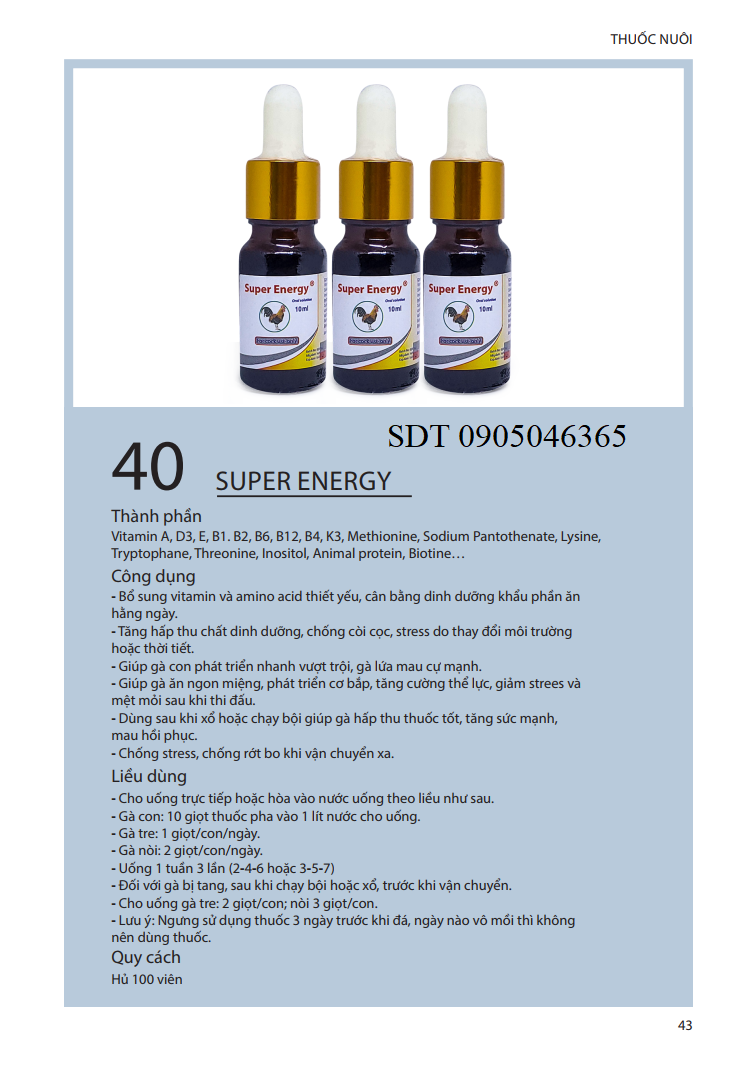 Thuoc Gà Đá Super Enegry - trị lỏn lẻn cự yếu Gà Đá