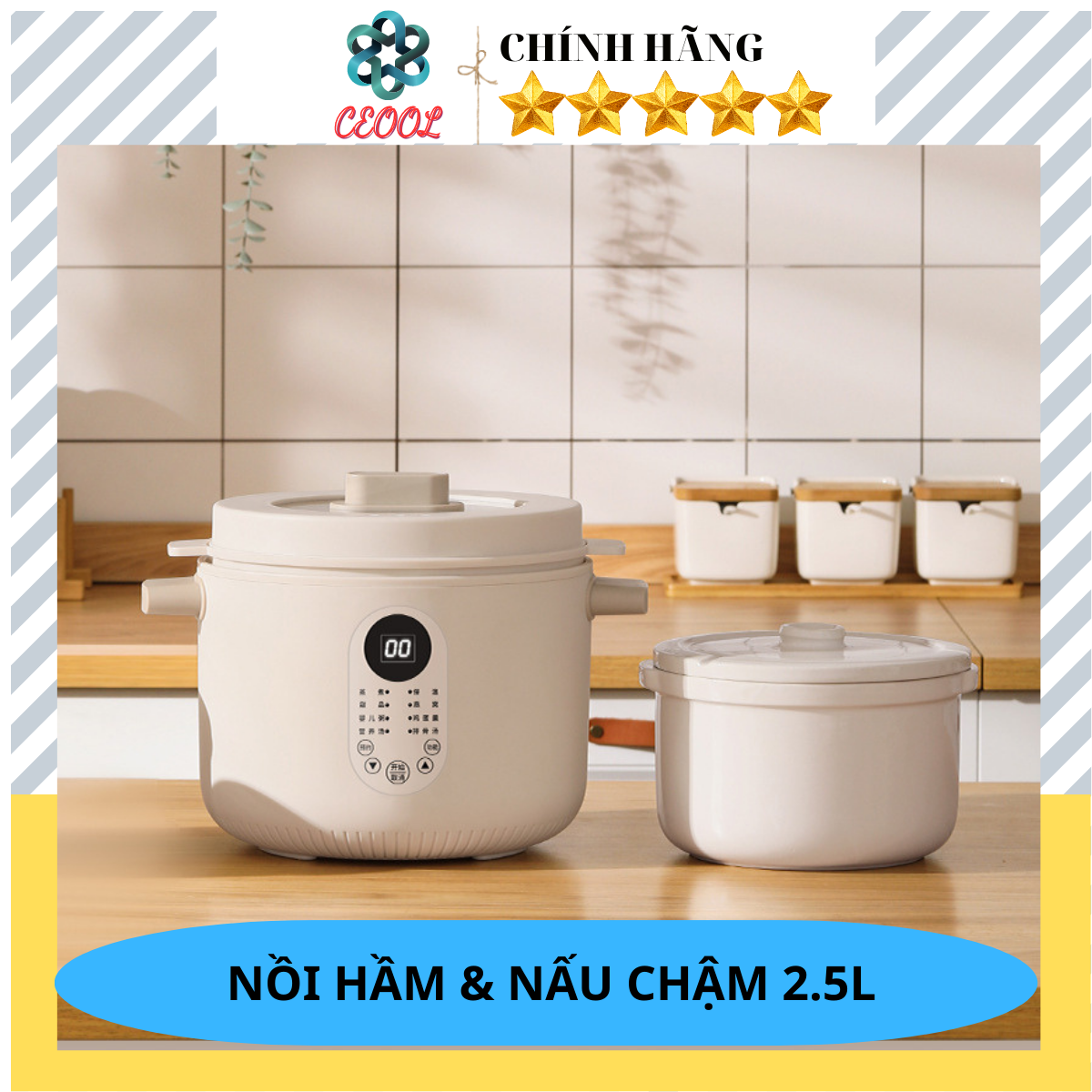 Nồi Nấu Chậm đa năng ,nồi nấu cháo ,nồi chưng yến,nồi hầm cách thủy CEOOL dung tích 2.5L - 1L