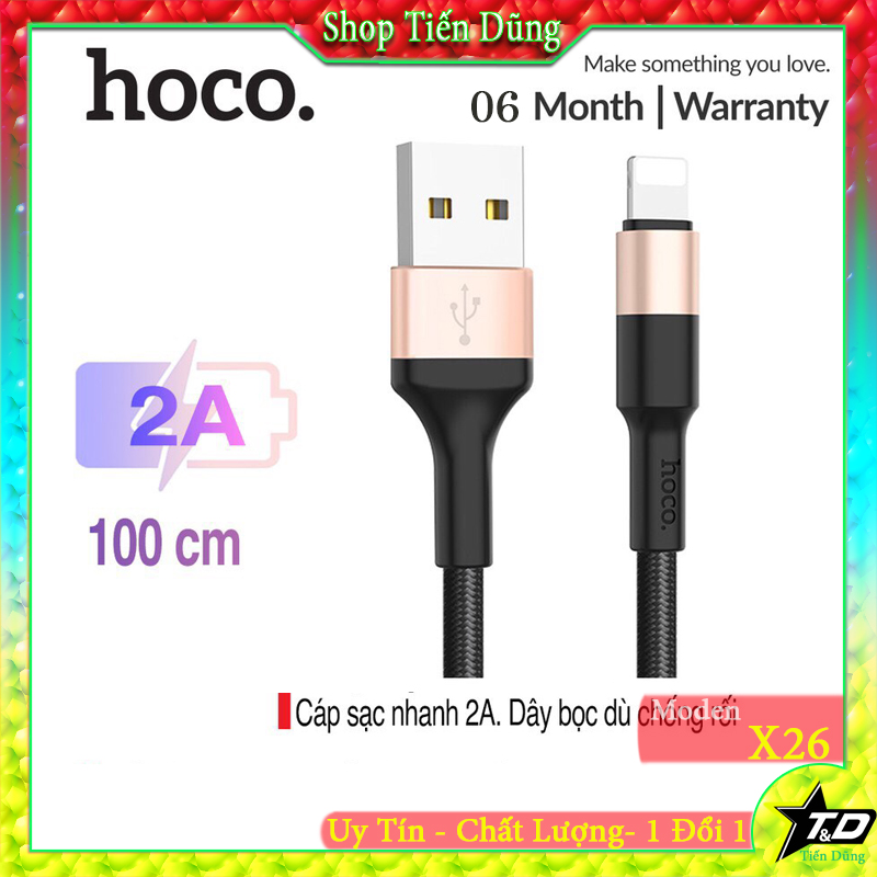 Cáp sạc nhanh hoco x26 chân lightning cáp dù dây dài 1m dòng 2A hay dây sạc Hoco X26 chống đức
