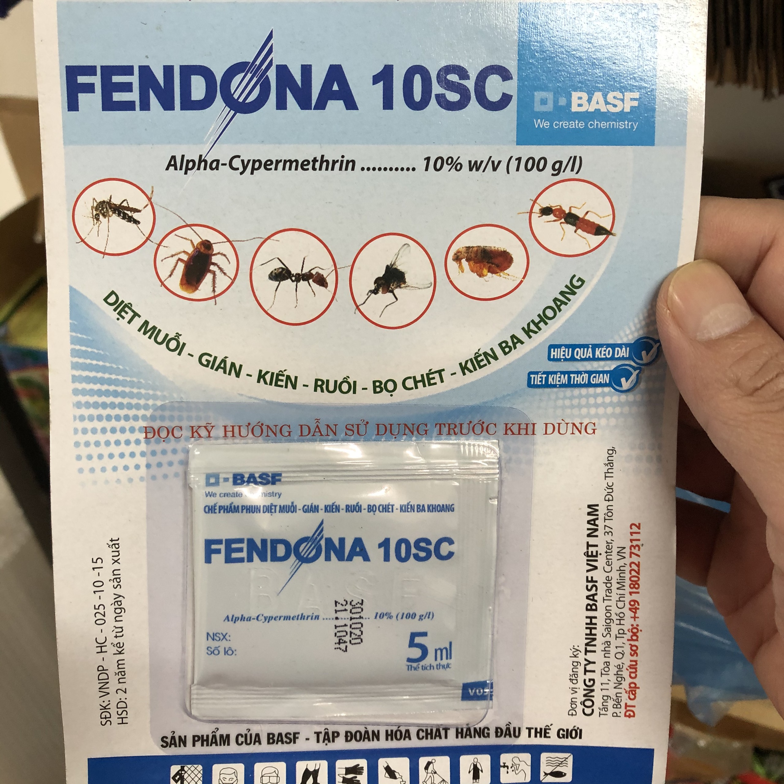 THUỐC DIỆT MUỖI - GIÁN - KIẾN - BỌ CHÉT - KIẾN BA KHOANG; Thuốc diệt muỗi FENDONA 10SC 5ml; thuốc diệt kiến ba khoang. Dùng để phun hoặc tẩm mùng