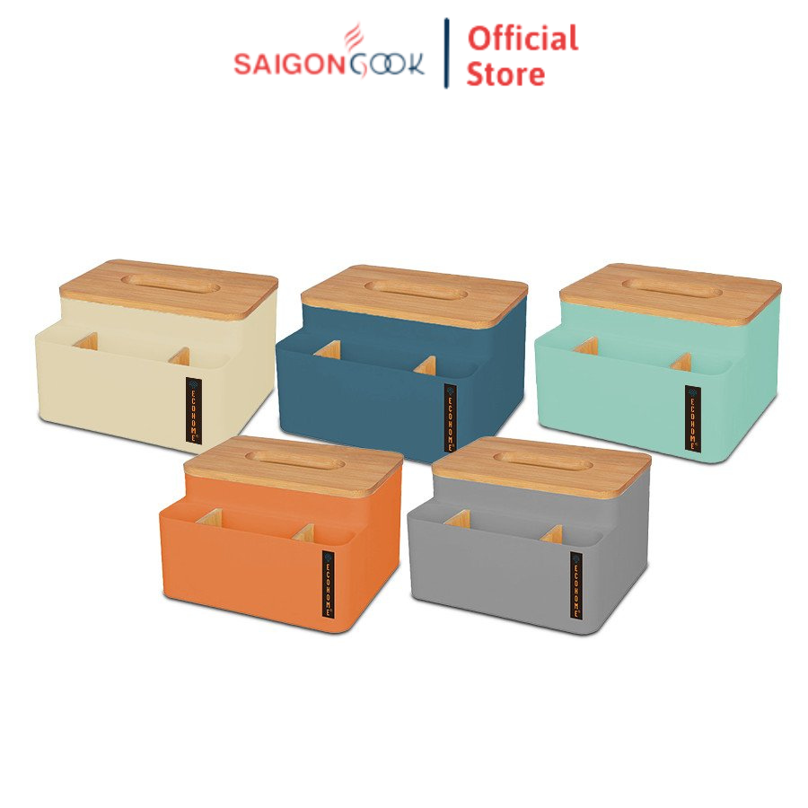 Hộp đựng khăn giấy 3 ngăn nắp gỗ tre, hộp đựng giấy ăn decor cao cấp saigoncook