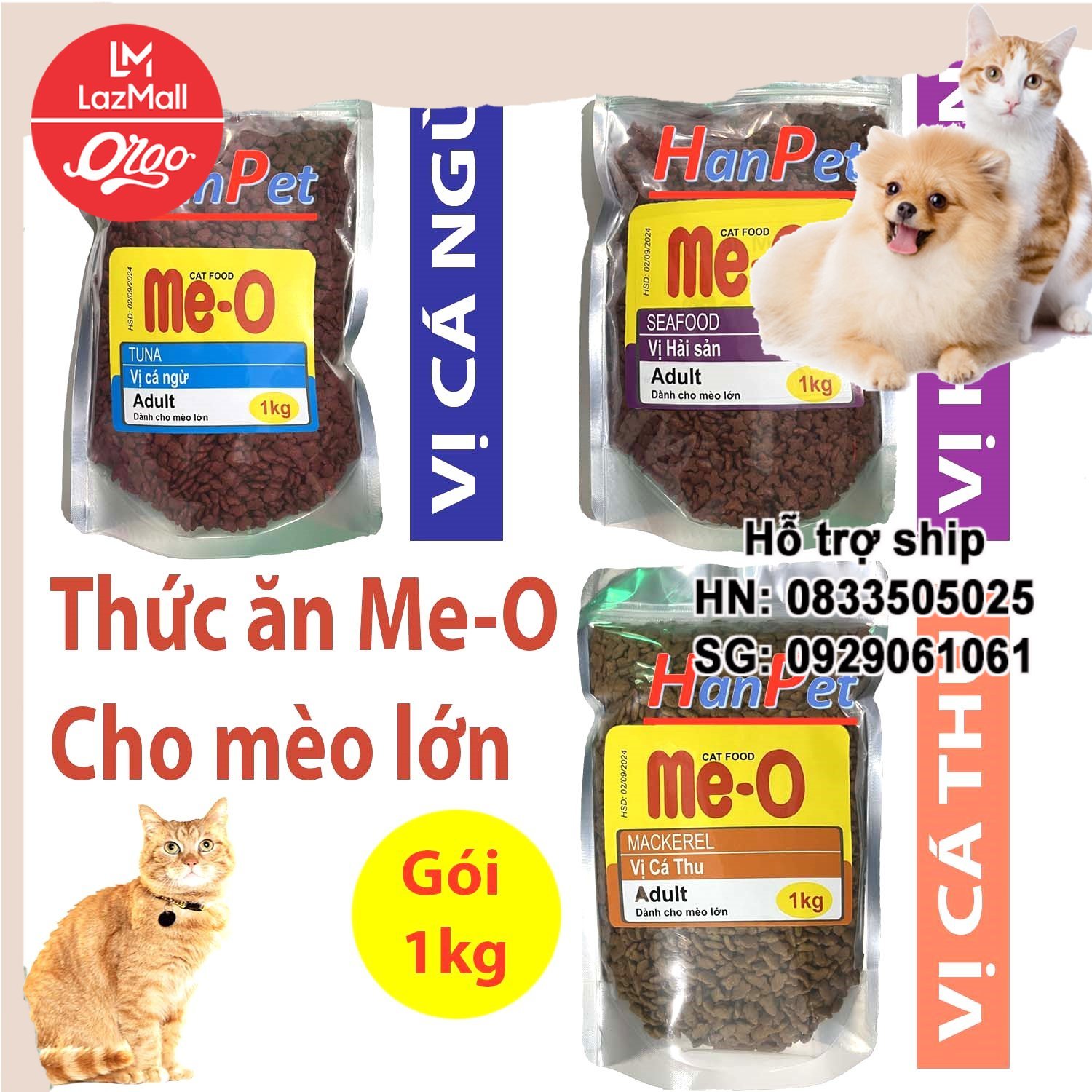 Túi 1kg Thức ăn cho mèo Me-o 3 vị dành cho mèo lớn trên 1 tuổi