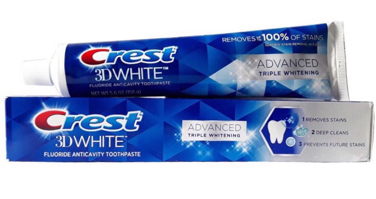Kem đánh răng crest 3d white advanced triple whitening mỹ147g. exp:2026