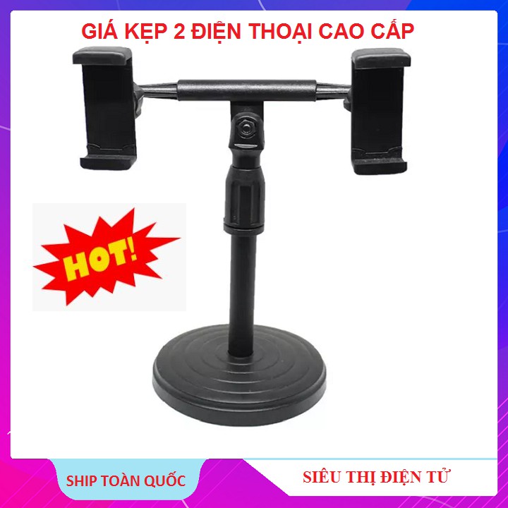 Giá Đỡ Điện Thoại Kẹp 2 Cái Cùng Lúc Dùng Livestream, Xem Phim