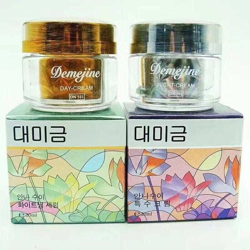 Bộ 2 kem ngày đêm Demejine chuyên mụn trắng da hiệu quả 20gx2
