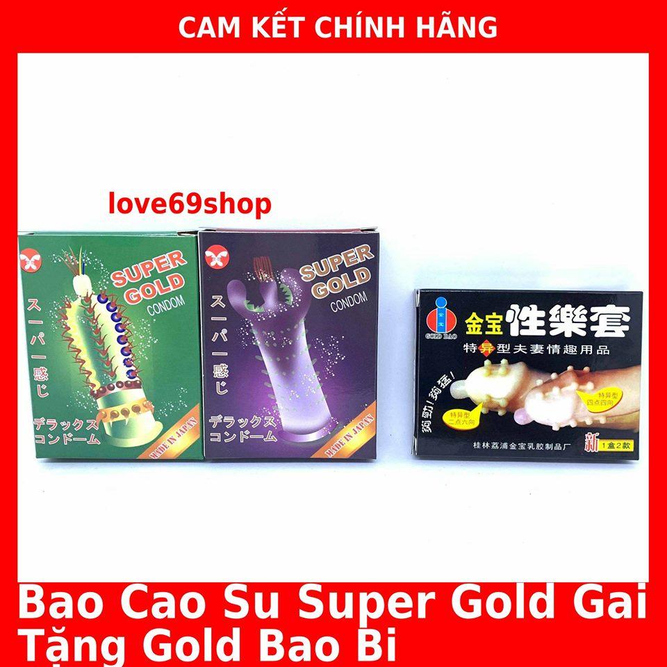 Bao cao su Super Gold (bộ 2 hộp ) + Tặng thêm 1 Hộp Gold Bao Bi 2 chiếc (16 bi chạy dọc thân bao)