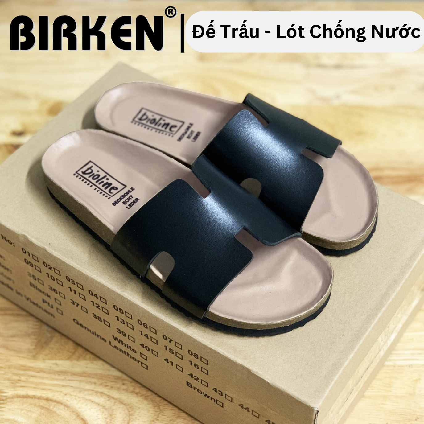 Puk04 - dép birken đế trấu, dép lê bioline official thiết kế unisex cả nam và nữ quai chữ h da pu