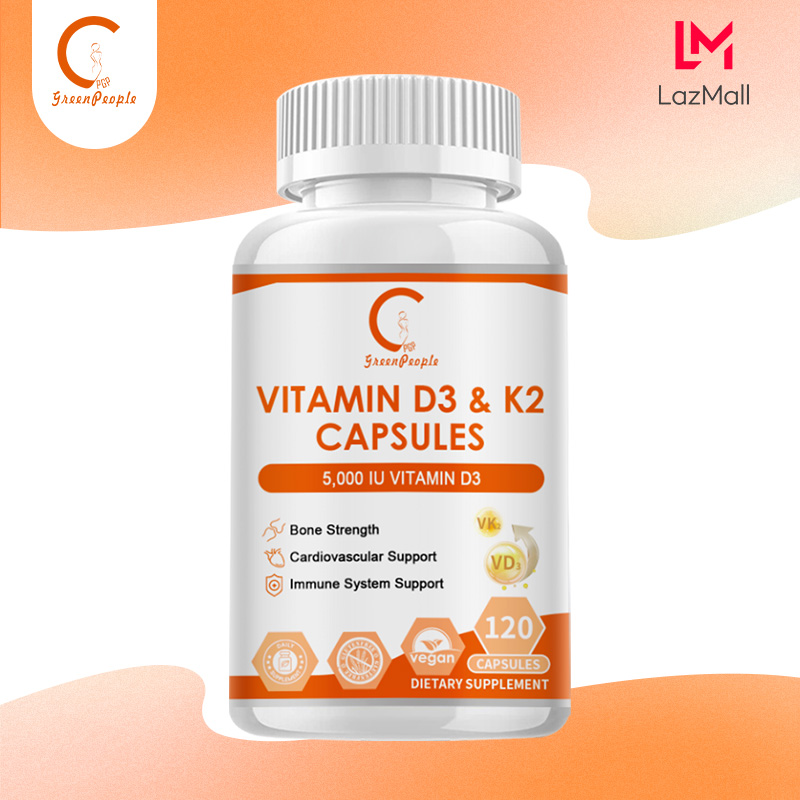 GPGP GreenPeople Vitamin D3 5000IU với viên nang K2 120mcg hỗ trợ xương, răng và hệ thống miễn dịch khỏe mạnh để thúc đẩy chức năng cơ bắp khỏe mạnh