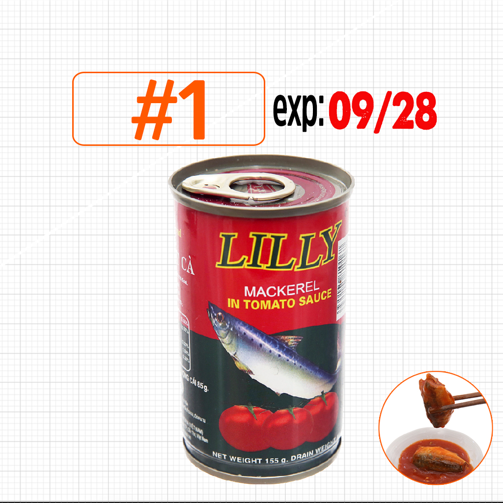 Hộp cá nục sốt cà lilly thái lan đóng lon 155g, date 09/2028, vị chua, ngọt, dùng ngay với cơm
