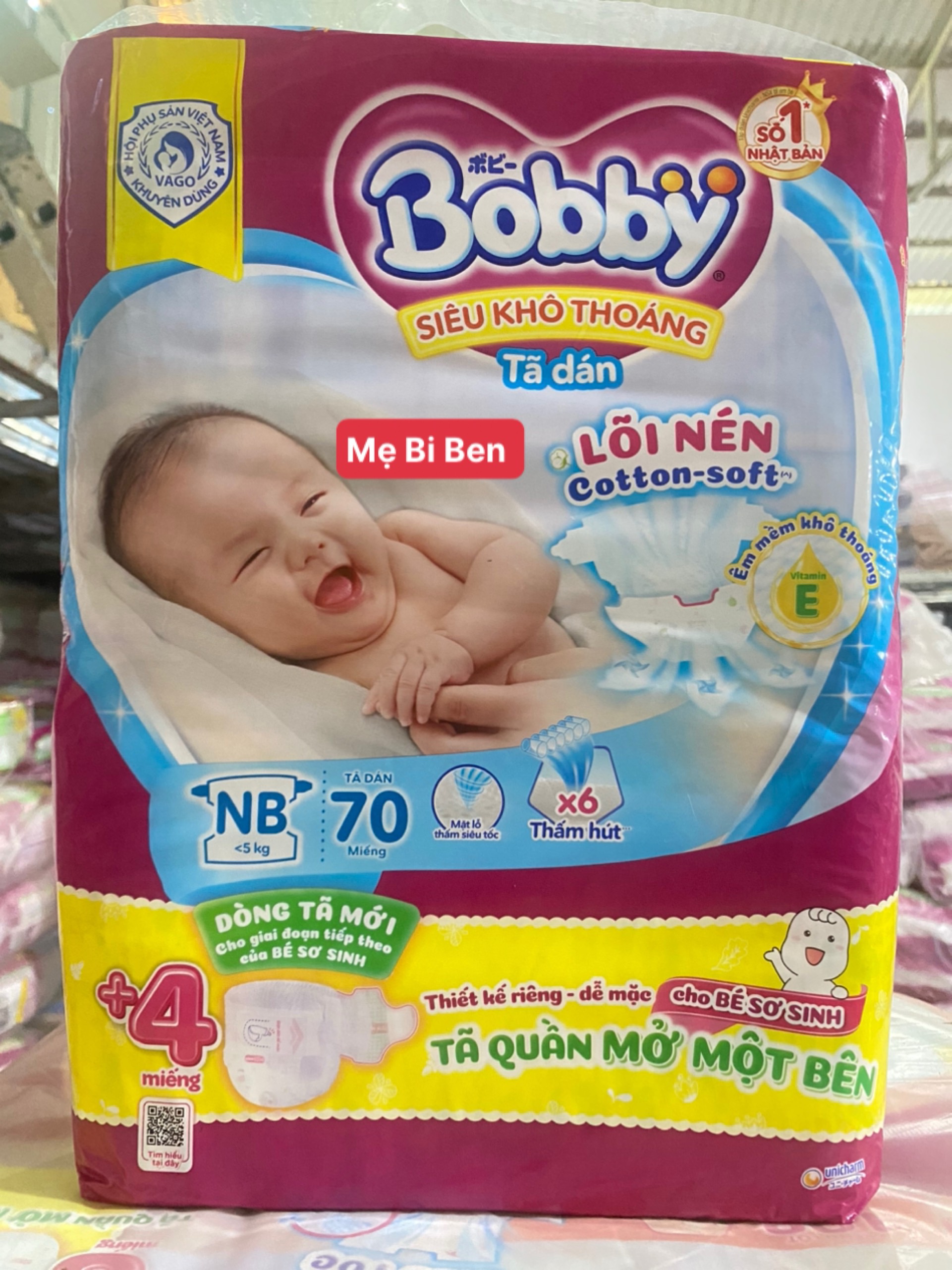 [Chính Hãng] Tã Dán Sơ Sinh Bobby size XS38/XS70 miếng - cho bé dưới 5kg mẫu mới