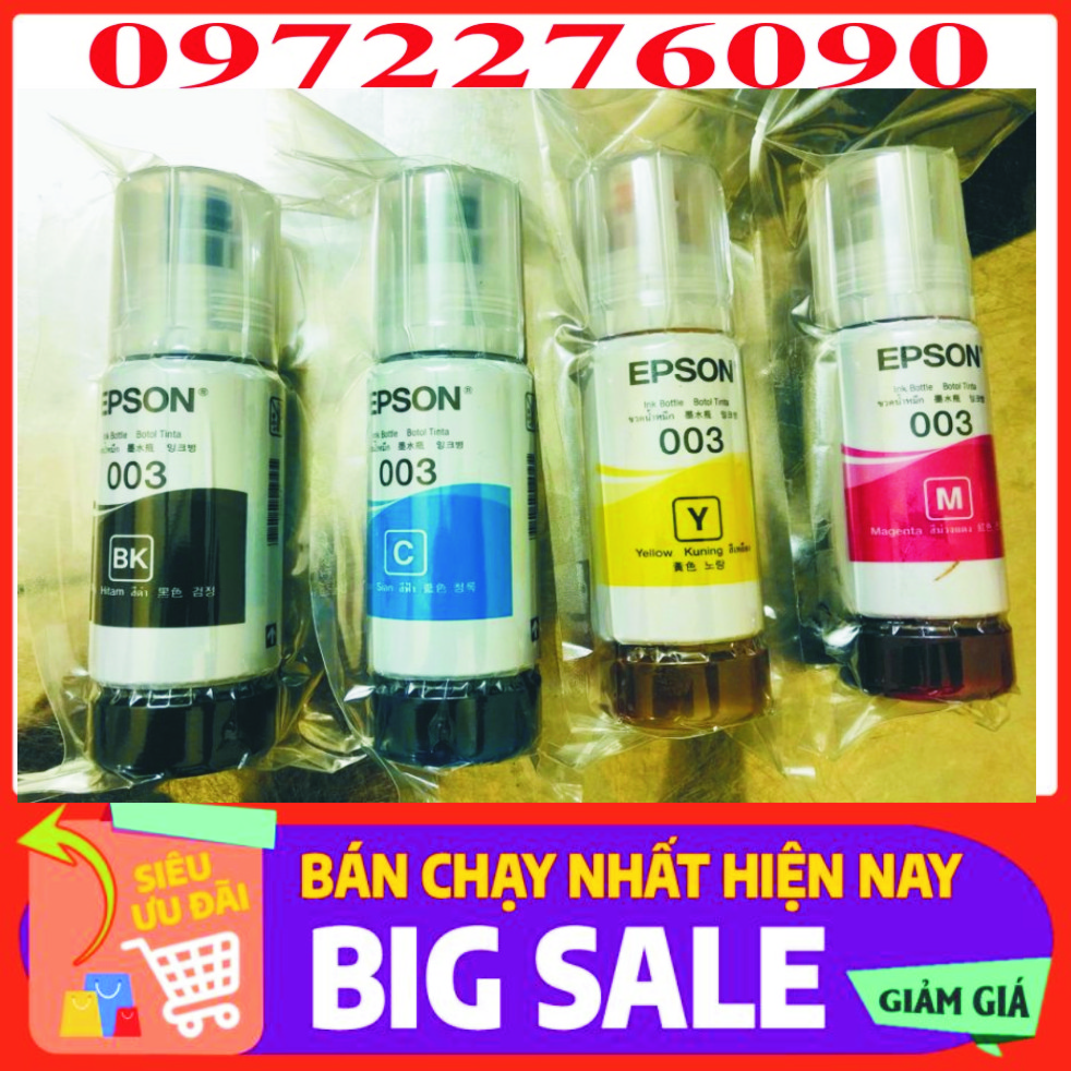Bộ mực 4 màu Epson 003 dùng cho Epson L1110/L3110/L3150/L4150/L5190 bóc máy chính hãng