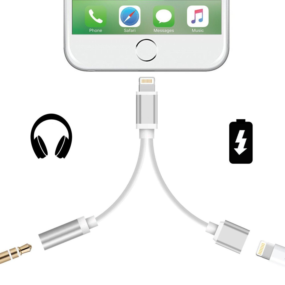 [HCM] C24- Cáp Chuyển 2 in1 Lightning Iphone IOS Sang Tai Nghe Jack 3.5mm Và Đầu Sạc Lightning cực xịn