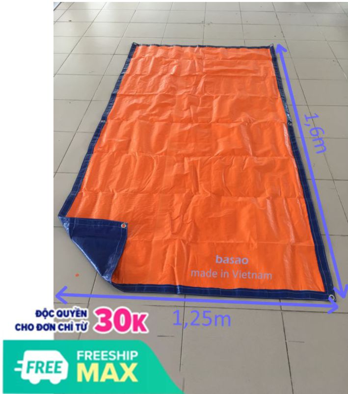 Tấm bạt may sẵn, diện tích 2m², màu xanh - cam, lựa chọn 2 kích thước theo màu đại diện