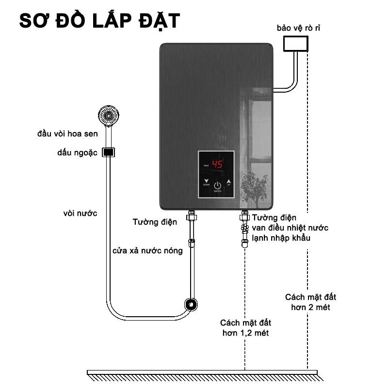 Direct Water Heater with Temperature Settings, Instant Heating, Super Durable Thai Product (Free Anti-Shock Protection)
