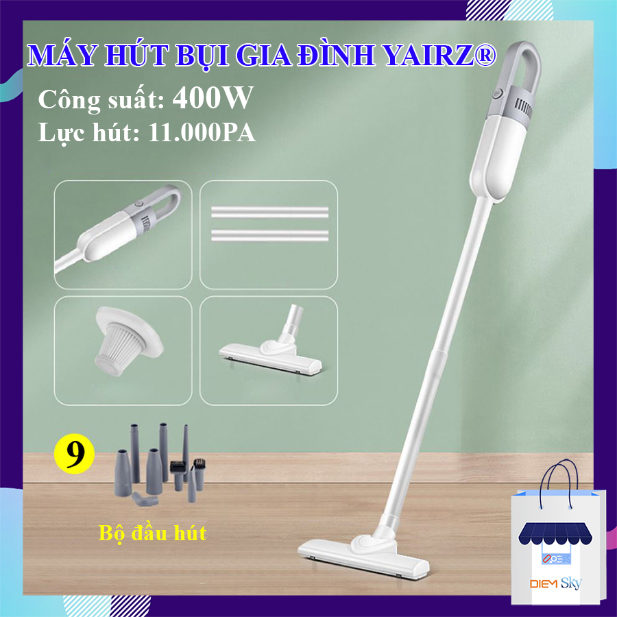 [HCM]Máy hút bụi cầm tay 400W lực hút 11000pa cực mạnh kèm 9 đầu hút có thể xoay linh hoạt hút sạch bụi bẩn tóc lông thú sỏi nhỏ... BH 1 năm