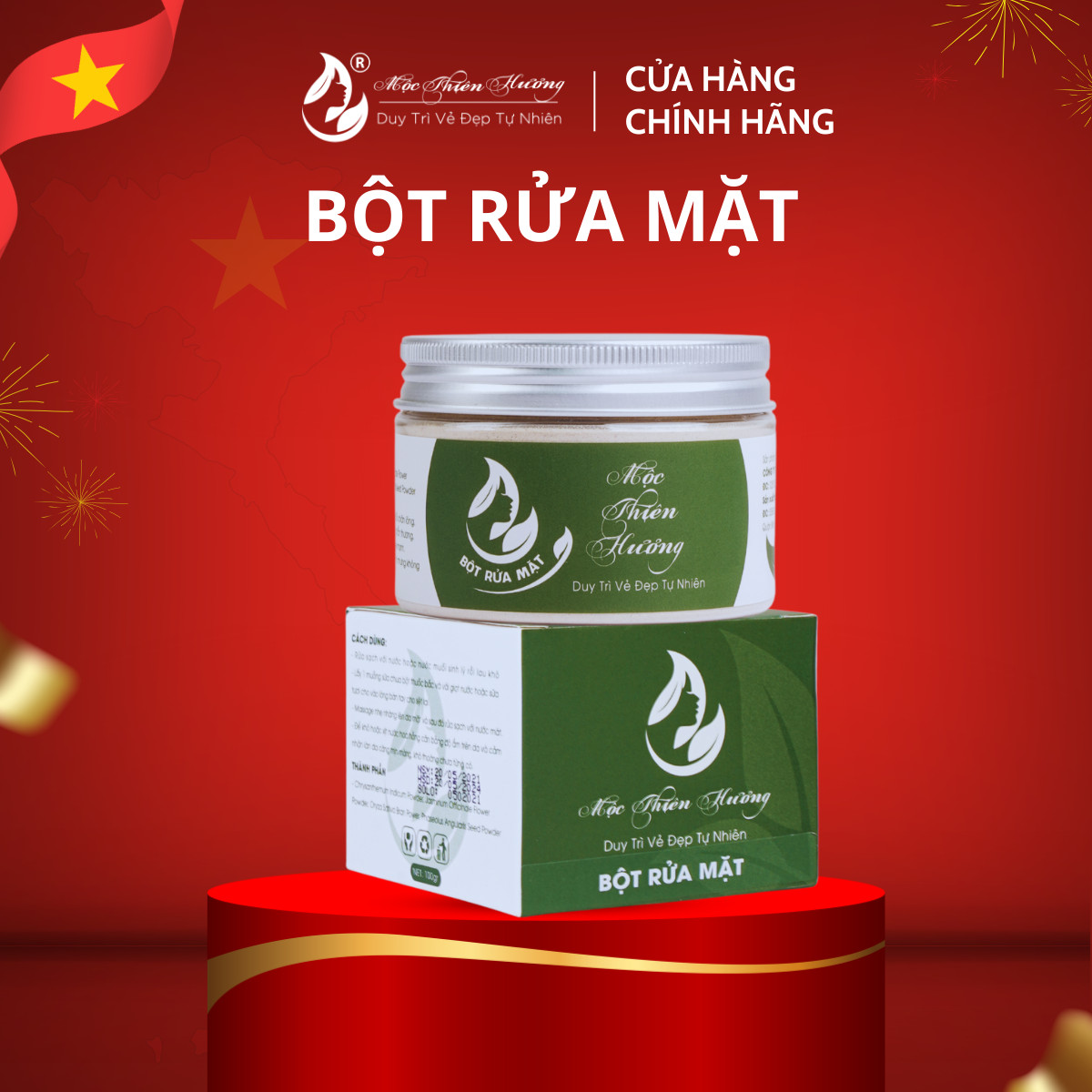 Bột rửa mặt giúp kiềm dầu, ngăn ngừa mụn, làm sạch bụi bẩn trên da mặt hiệu quả 100gr | mộc thiên hương