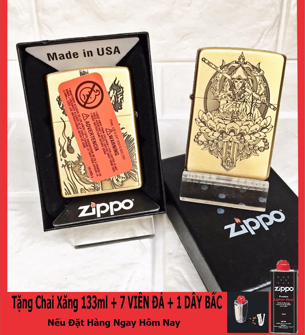 [HCM]Bật Lửa ZIPPO MỸ "TÔN NGỘ KHÔNG ĐÁNH CHIẾN THẮNG PHẬT" KHẮC 5 MẶT +TẶNG XĂNG ĐÁ