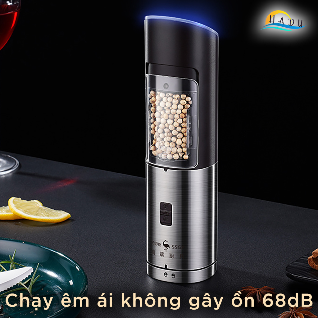 Máy xay tiêu cầm tay mini tự động bằng pin có đèn cao cấp ssgp