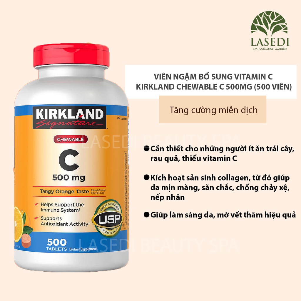 Viên ngậm bổ sung vitamin C 500mg Kirkland 500 viên của Mỹ