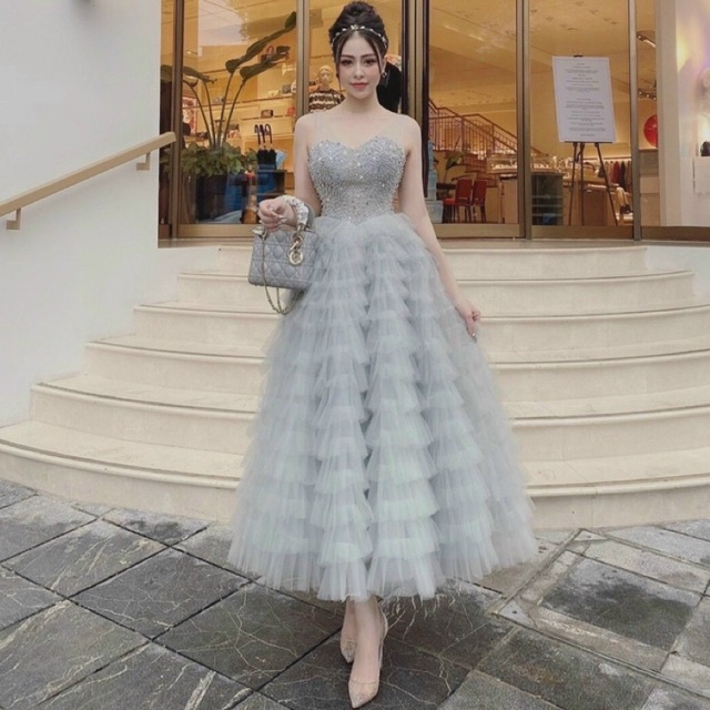 Đầm dạ hội dự tiệc công chúa nhiều tầng đính hạt cao cấp Juniet