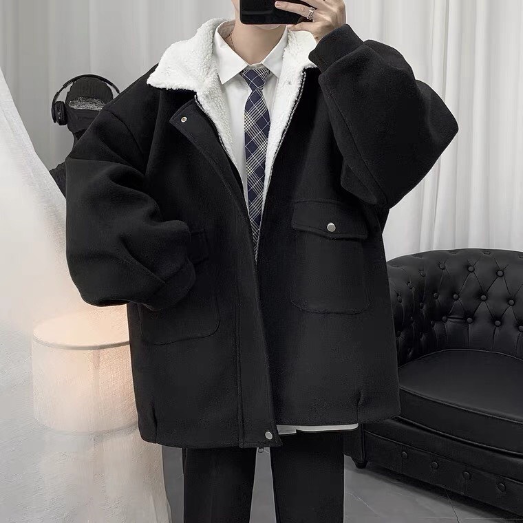 Áo khoác unisex ⚡ 𝐇𝐀̀𝐍𝐆 𝐂𝐀𝐎 𝐂𝐀̂́𝐏 ⚡ Chất dạ lì có lót lông cừu bên trong, lên dáng trẻ trung năng động, mặc ấm
