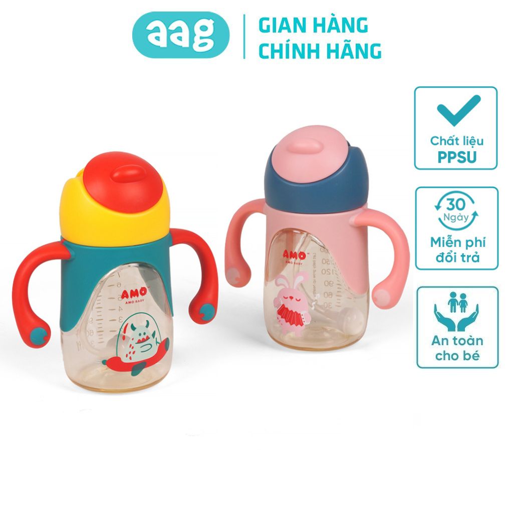Bình uống nước amobaby568 cho bé tập uống chống sặc 240ml