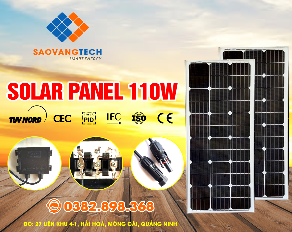 Tấm Pin Năng Lượng Mặt Trời 110W MONO + Tặng Jack MC 4