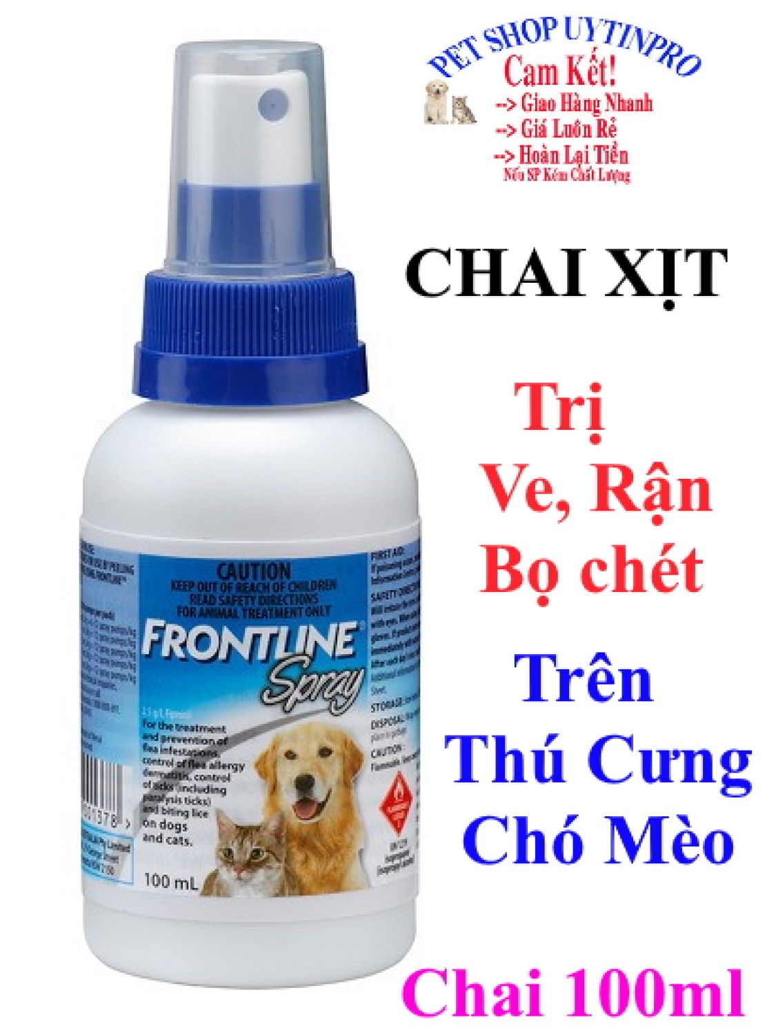 Chai xịt tɾị ve rận bọ chét trên thú cưng chó mèo frontline spray chai 100ml nhập khẩu từ pháp - pet shop 24