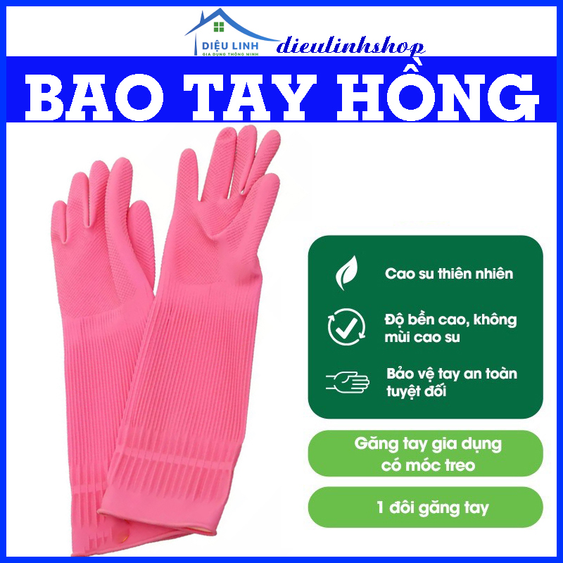 Găng tay cao su siêu dai gia dụng VH 38cm thiên nhiên an toàn cho da đường vân gai nhỏ chống trơn dieulinhshop