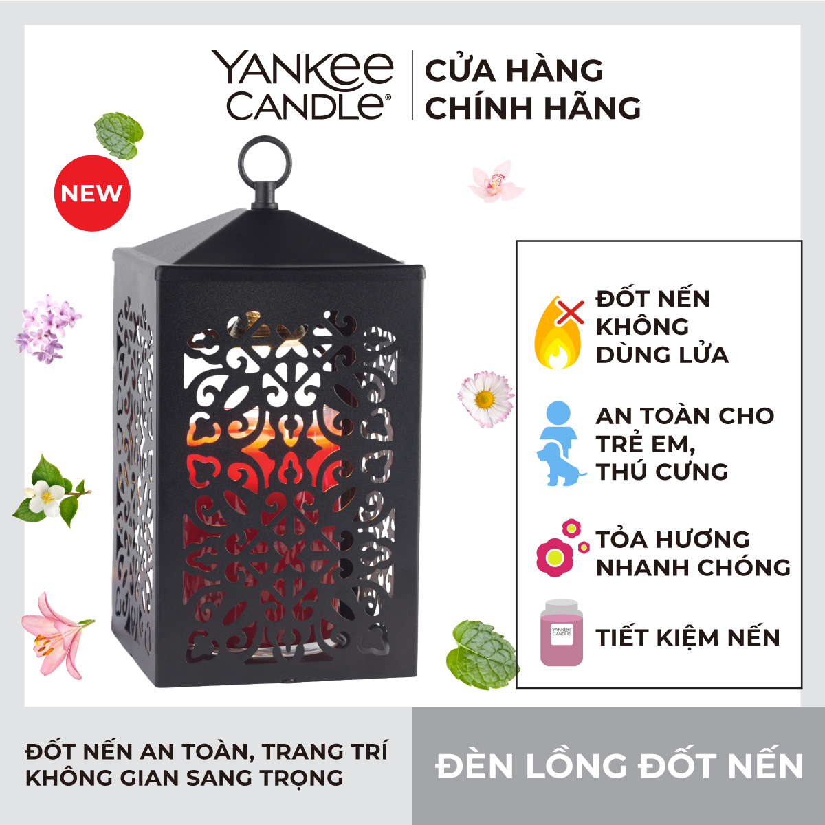 Đèn lồng đốt nến Scroll Lantern Black từ Yankee Candle
