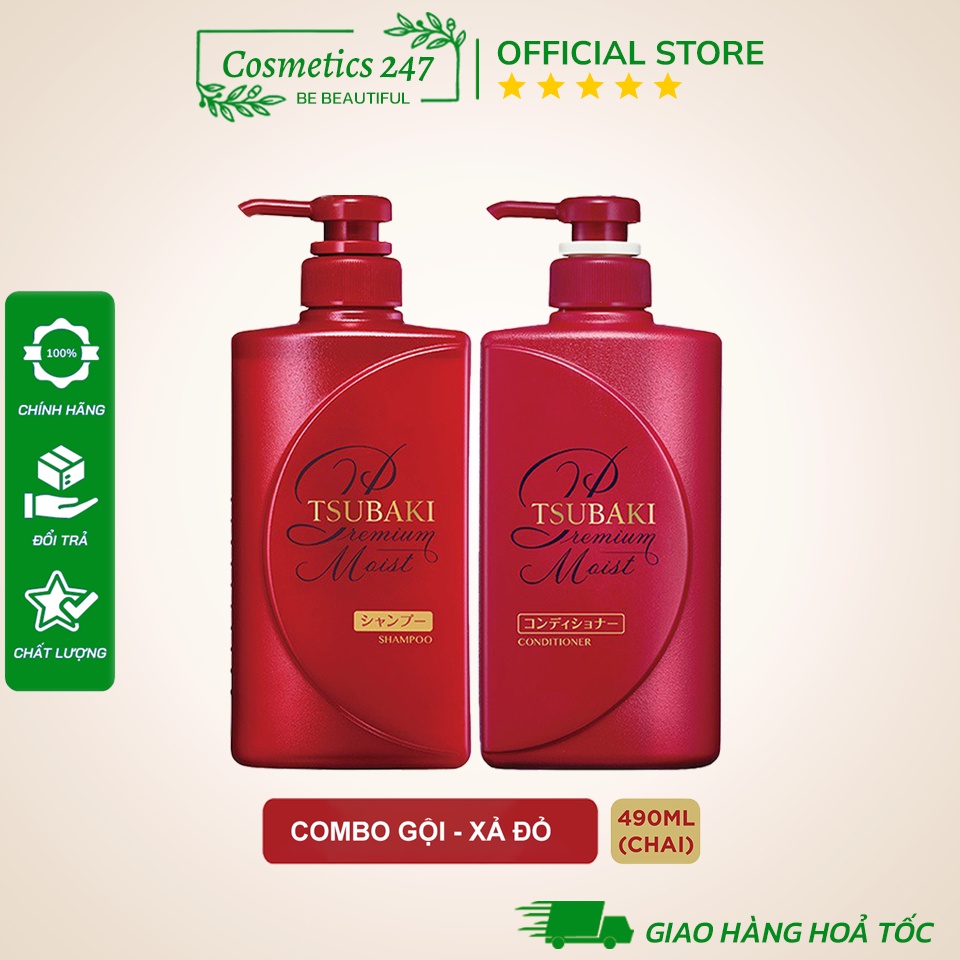 Combo Gội Xả Dầu Gội Tsubaki Đỏ Dưỡng Tóc Bóng Mượt Premium Moist Tsubaki