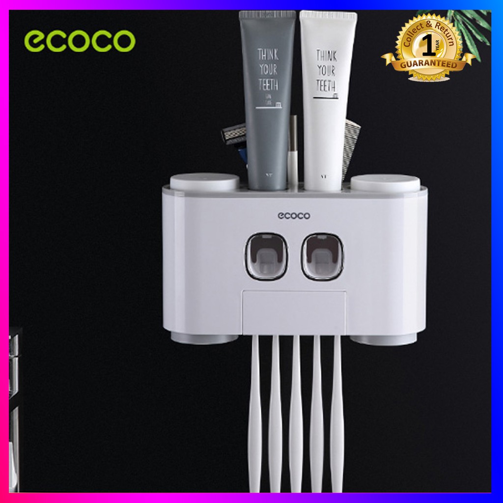 Bộ nhả kem đánh răng ECOCO kèm 4 cốc cao cấp Kệ Để Đồ Phòng Tắm Dính Tường , Khay Đựng Bàn Chải Đánh Răng , Bộ Lấy Kem Đánh Răng - Bảo Hành 1 Đổi 1