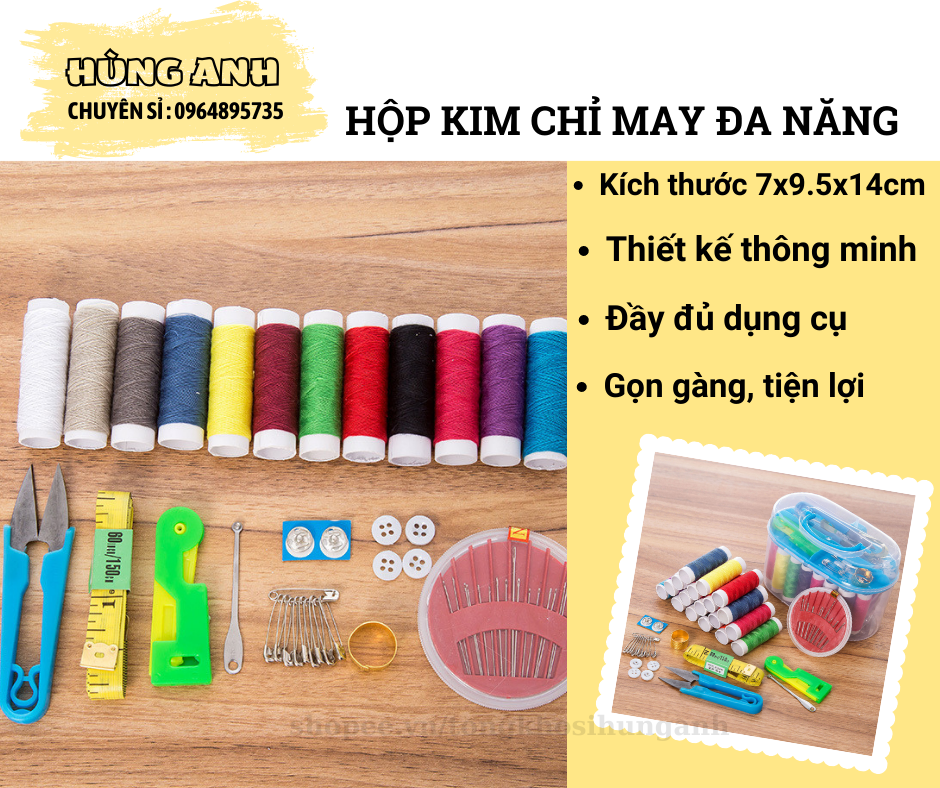 Hộp kim chỉ may vá đa năng, bộ kim chỉ may vá đa năng ha051