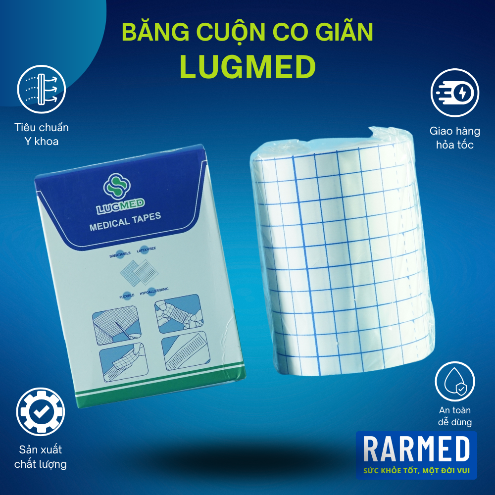 Băng cuộn co giãn LUGMED băng dán y tế caro xanh - Nhiều cỡ