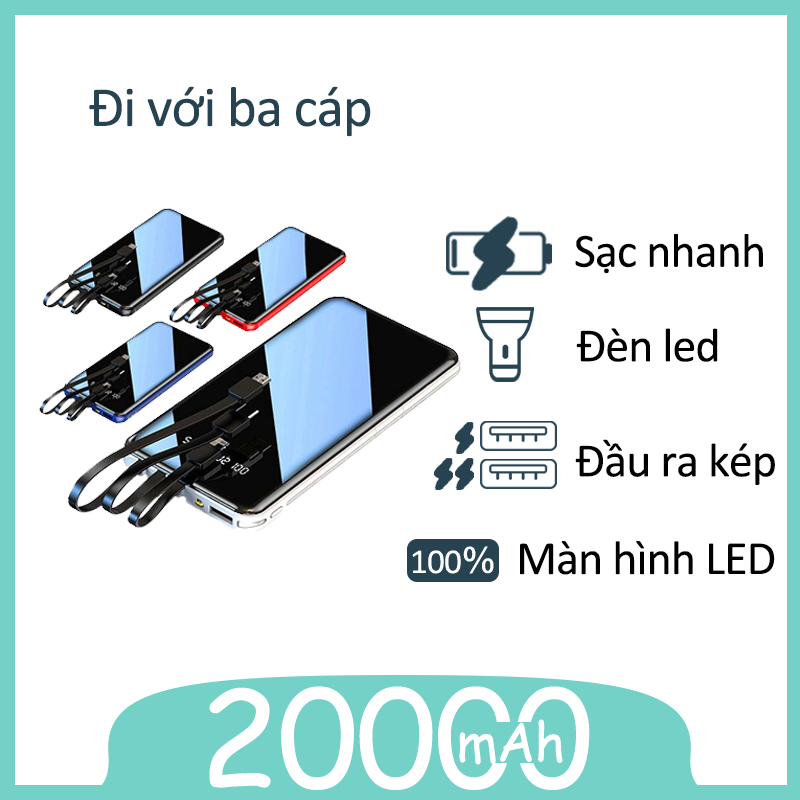[HCM]Sạc dự phòng Pin dự phòng di động 20000 mAh Toàn màn hình 3 USB Sạc nhanh Pin bên ngoài Pin dự phòng cho Samsung xiaomi iphone