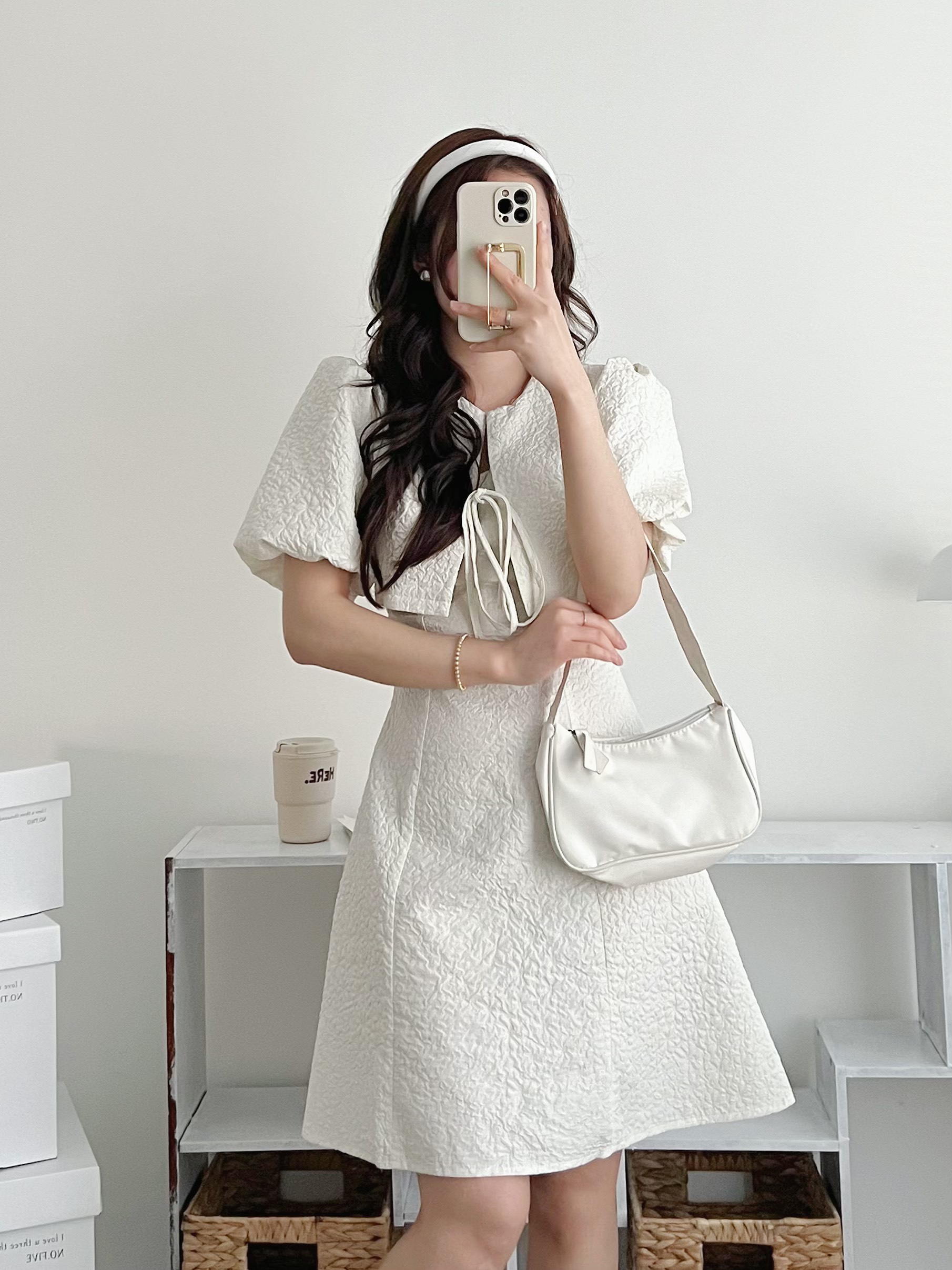 Đầm xốp mềm tiểu thư giả set cột nơ siêu xinh phong cách hàn quốc đ9223