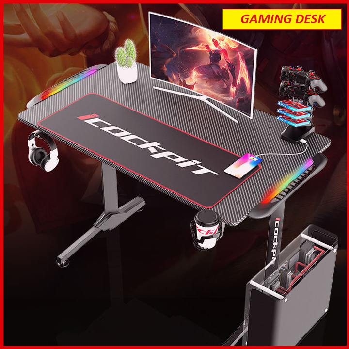 Bàn gaming cao cấp. bàn chơi game. bàn game sợi cacbon có đèn led rgb cảm biến. bàn làm việc cao cấp. bàn gaming pc, bàn máy tính, bàn game