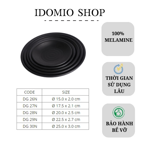 Đĩa Nhựa Melamine Đen Nhám 22cm
