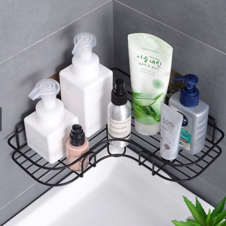 Kệ nhà tắm dán tường thông minh bằng sắt, kệ sắt dán tường hình chữ nhật đựng đồ nhà tắm nhà bếp