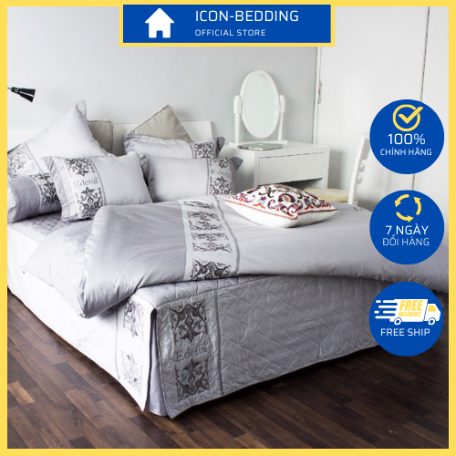 Trọn bộ chăn ga gối edena cotton solid 342- màu xám sang trọng, cao cấp - chính hãng by icon-bedding