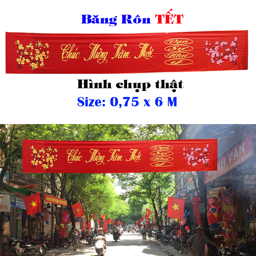 Băng rôn treo Chúc Mừng Năm Mới 2023 kích thước 0,75x6m  - quà Tết mừng Xuân Noel