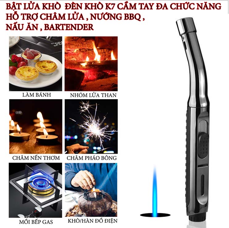 BẬT LỬA KHÒ BÚT KHÒ GAS K7 KHÒ CẦM TAY ĐA CHỨC NĂNG HỖ TRỢ CHÂM LỬA , NƯỚNG BBQ , NẤU ĂN , BARTENDER , ĐÈN KHÒ LÀM BÁNH