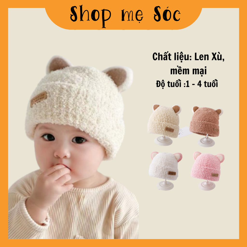 Mũ len bông xù tai mèo mùa thu đông siêu cute cho bé mesocshop