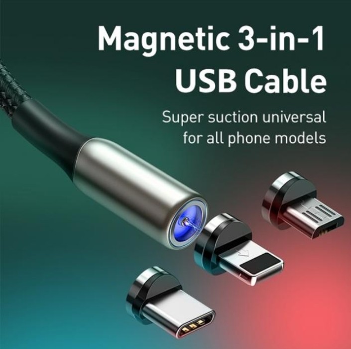 Cáp sạc nam châm 3 đầu micro usb/lightning/typec baseus tzcaxc-f01