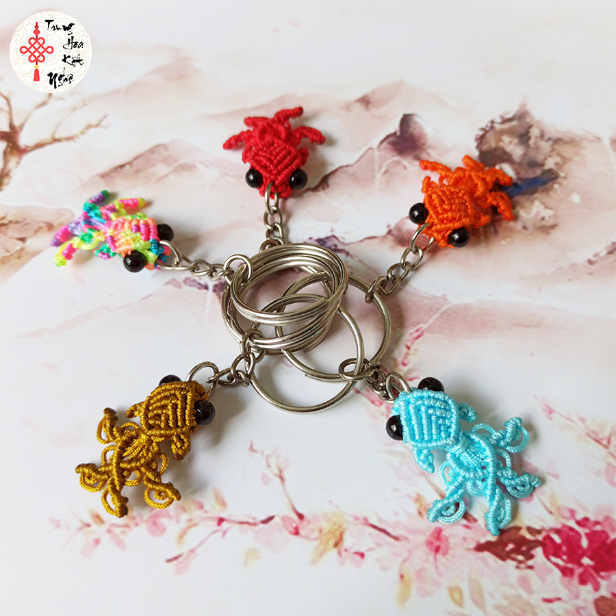 Móc khóa thắt dây nghệ thuật hình cá vàng may mắn - móc khóa Macrame cá vàng nhiều màu